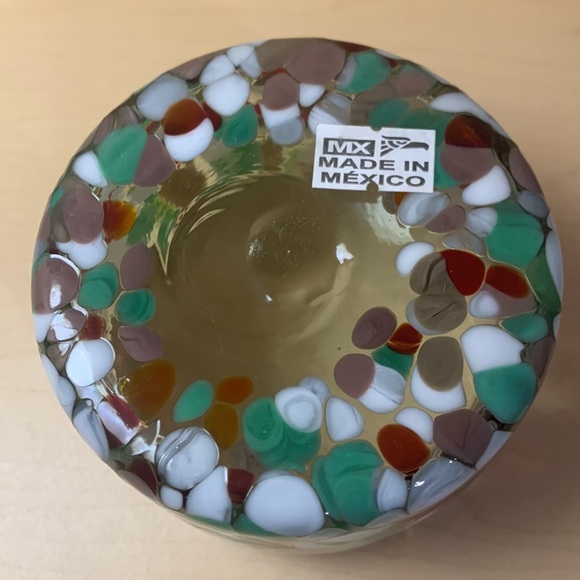 Candle Holder - Speckled Red Green White Blown Art Glass - Made in Mexico - Picture 5 of 7